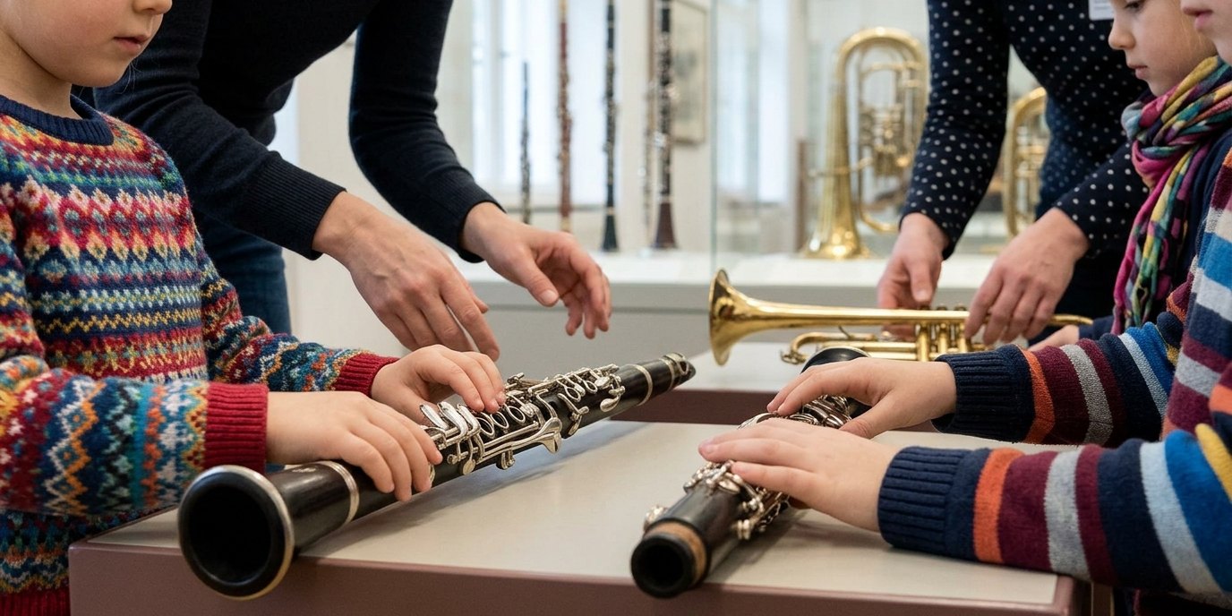 KI-generiertes Bild: Instrumente ausprobieren — Musikinstrumenten-Museum
