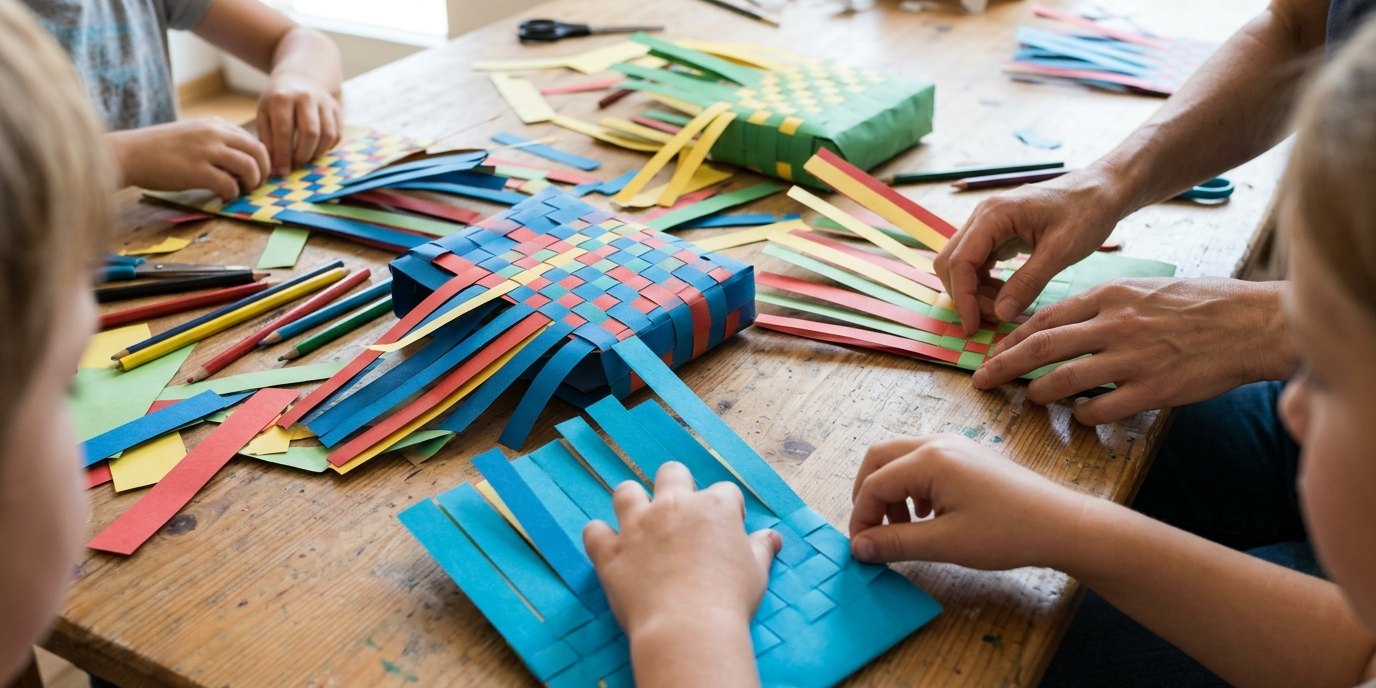 AI-generated image: Paper bag weaving workshop — Haus des Papiers
