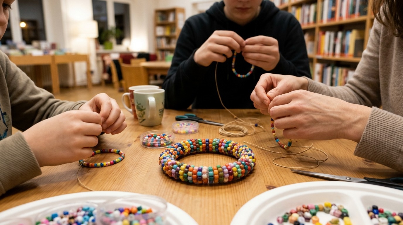 KI-generiertes Bild: Gemütlicher Hobbyabend — Humboldt-Bibliothek
