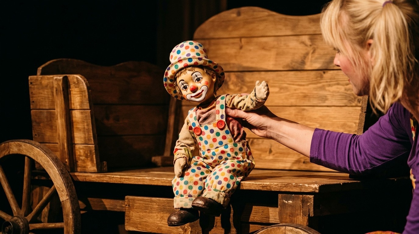 KI-generiertes Bild: Theaterstück „Waschtag bei Familie Clown“ — Theater Jaro