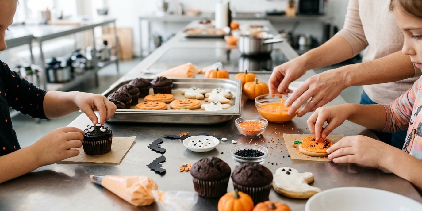 AI-generated image: Halloween restaurant — MädchenSportZentrum Kreafithaus