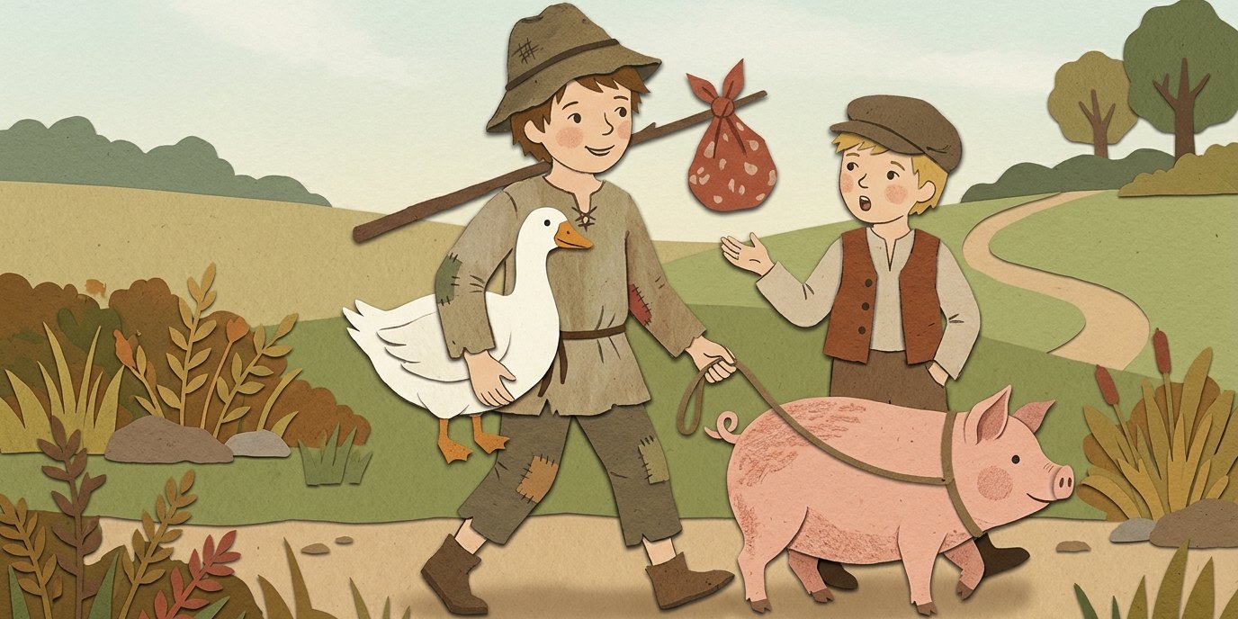 Illustration: Märchen „Hans im Glück“ — Anna-Seghers-Bibliothek