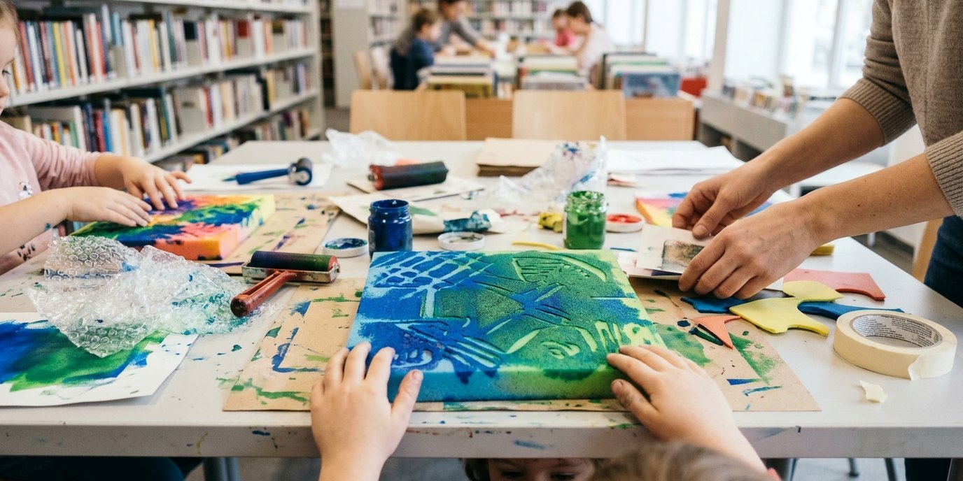 AI-generated image: Print workshop with Meike Dölp — Wolfdietrich-Schnurre-Bibliothek