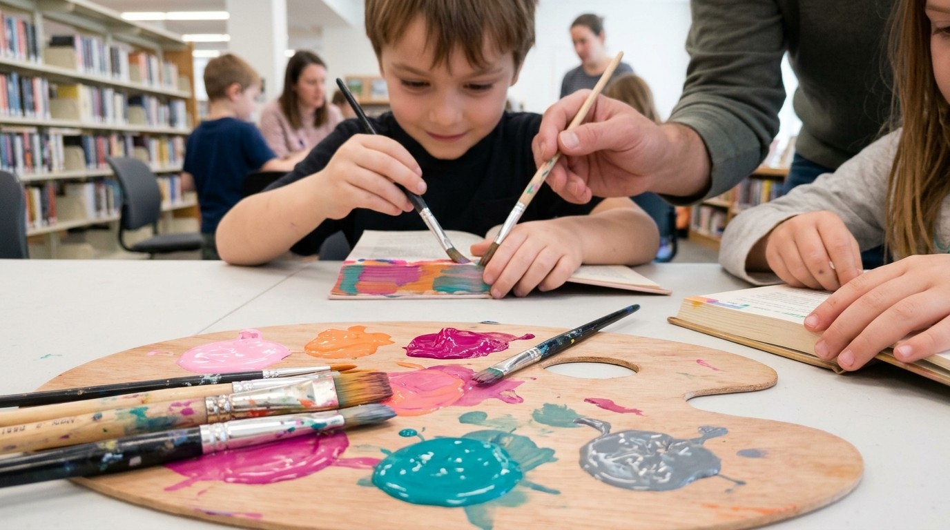 KI-generiertes Bild: Workshop: Buchschnitt färben — Ingeborg-Drewitz-Bibliothek
