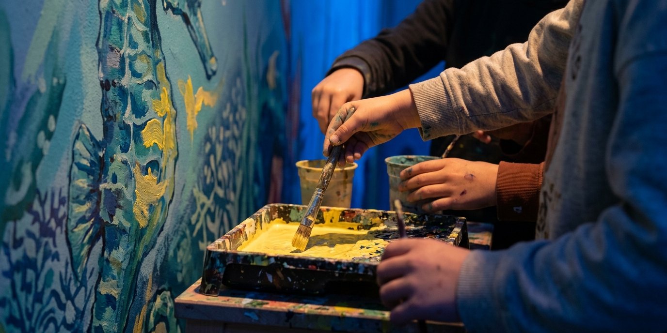 KI-generiertes Bild: Workshop „Immersive Wall Painting“ — Colorb(l)ind