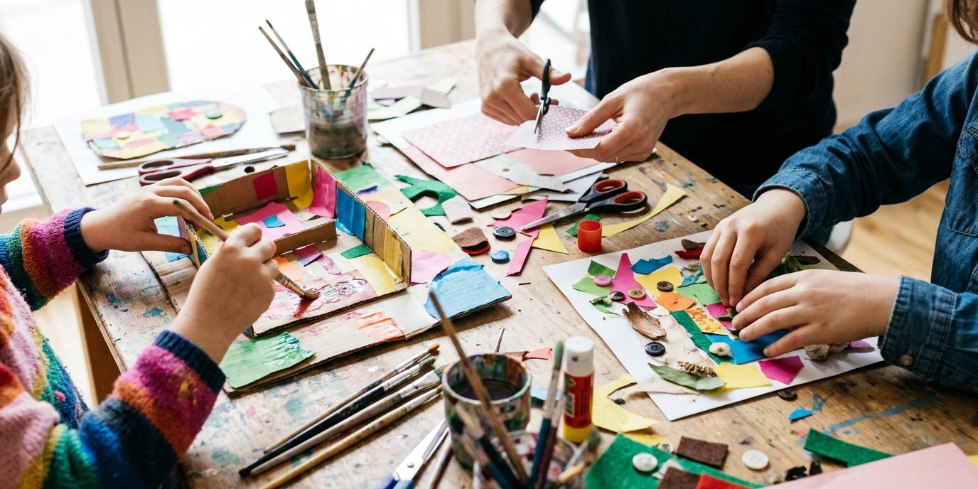 AI-generated image: Autumn holiday: art and talent finale — Nachbarschafts- und Selbsthilfezentrum in der ufaFabrik e.V. – Jugendarbeit an der Rudolf-Hildebrand-Grundschule