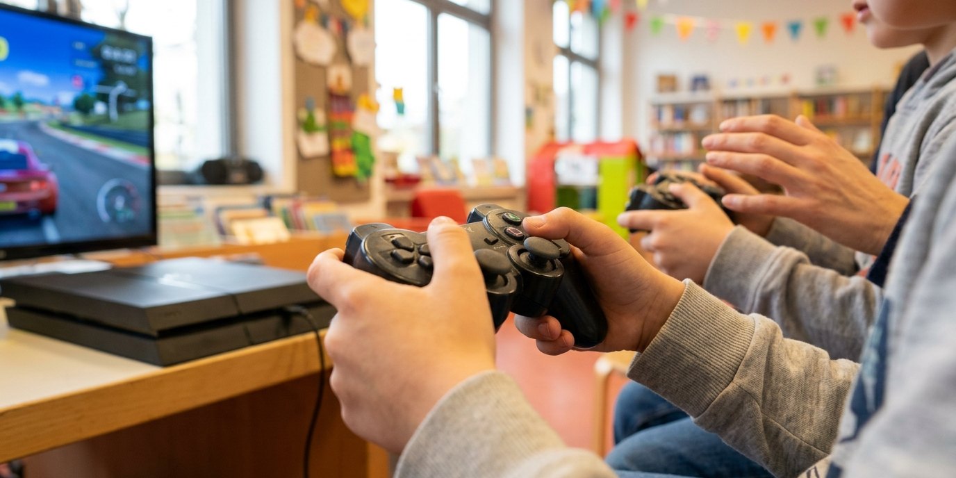 AI-generated image: Nintendo Switch gaming afternoon — Stadtteilbibliothek Buch