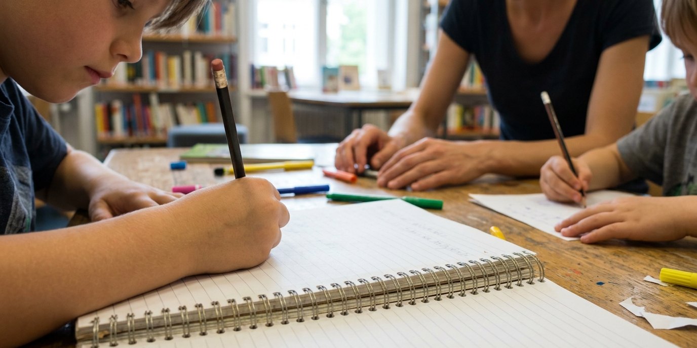 AI-generated image: Homework help “Lern mit mir!” — Schiller-Bibliothek