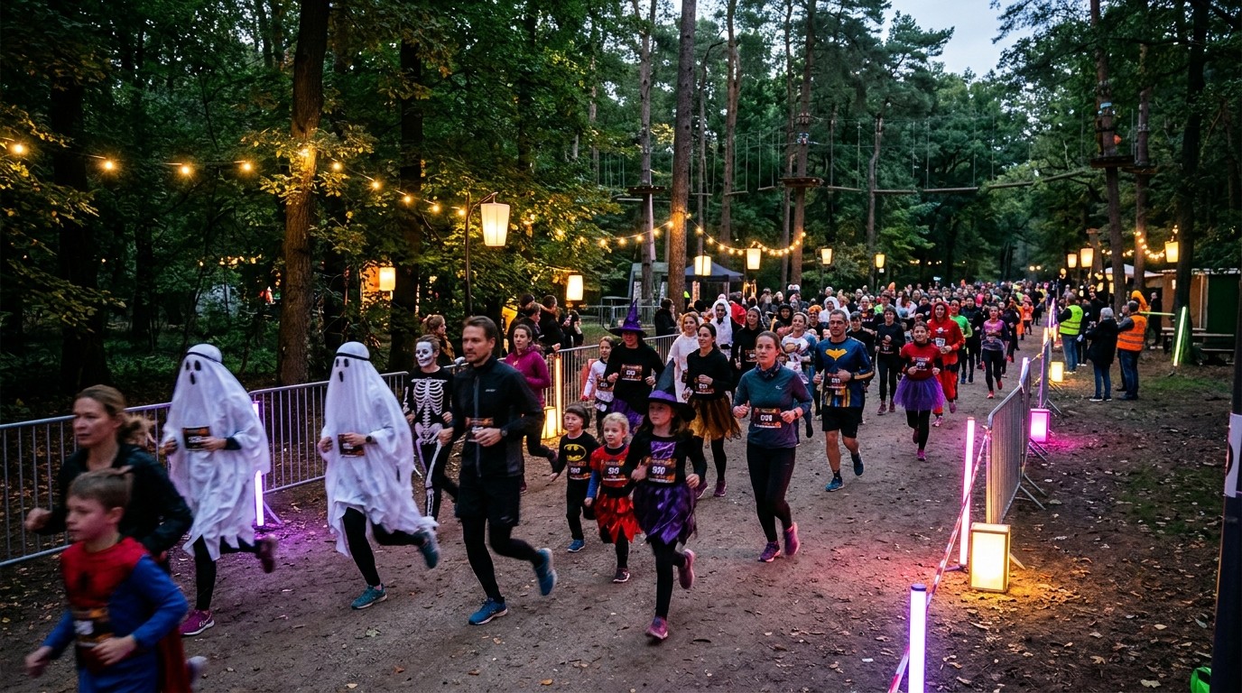 AI-generated image: Halloween Run Berlin — Waldhochseilgarten Jungfernheide