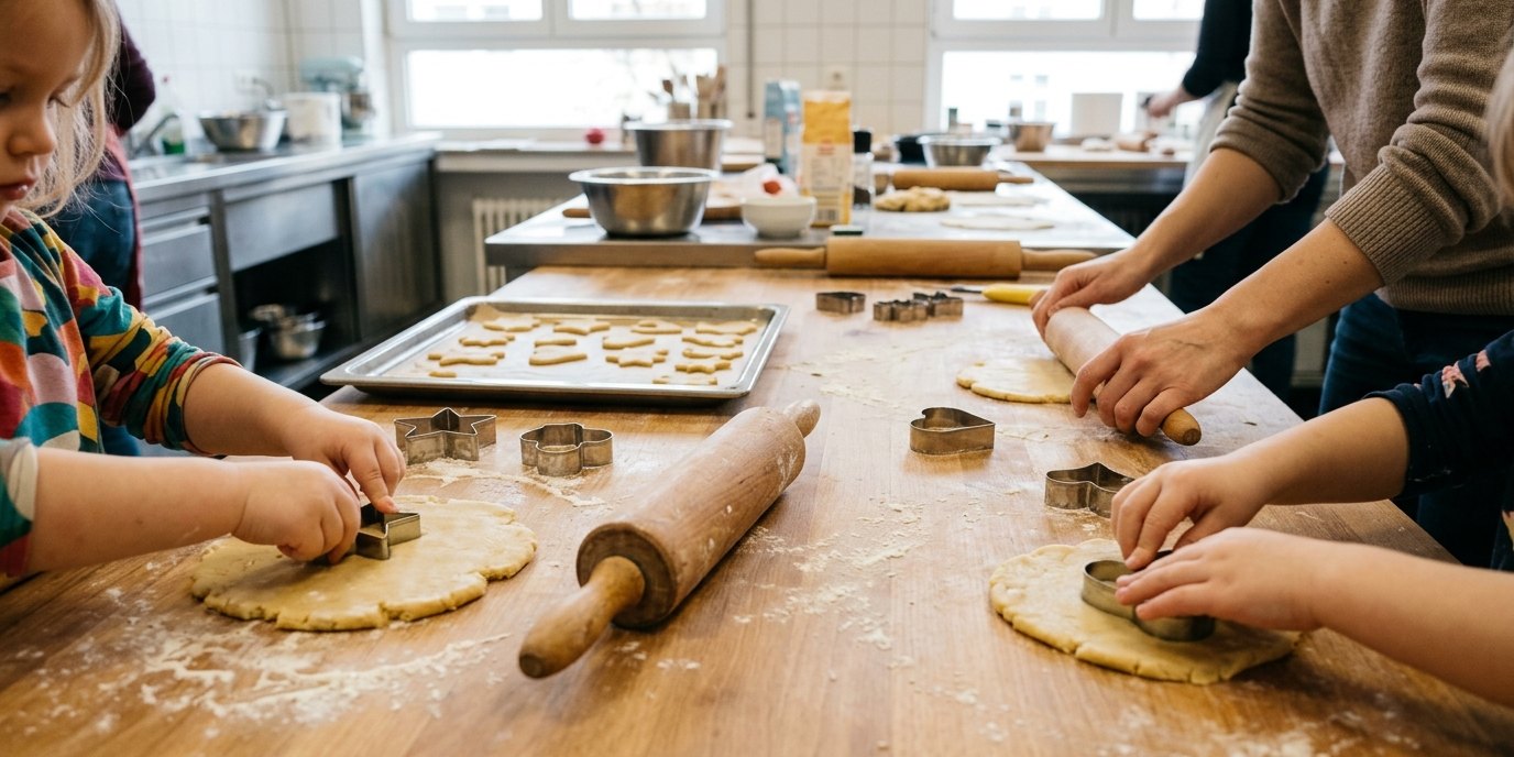 AI-generated image: Christmas baking “In der Weihnachtsbäckerei” — Familienzentrum Mehringdamm