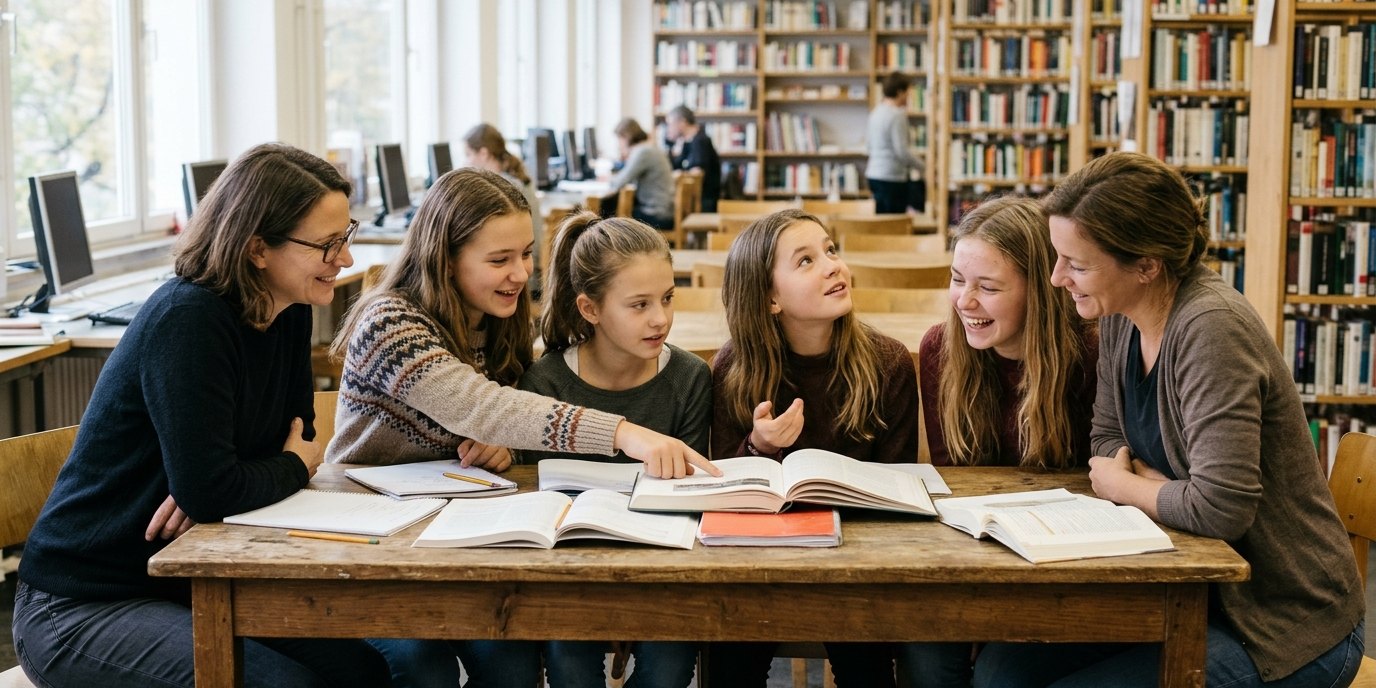 AI-generated image: Meet-up “Zwischen den Seiten” — Helene-Nathan-Bibliothek