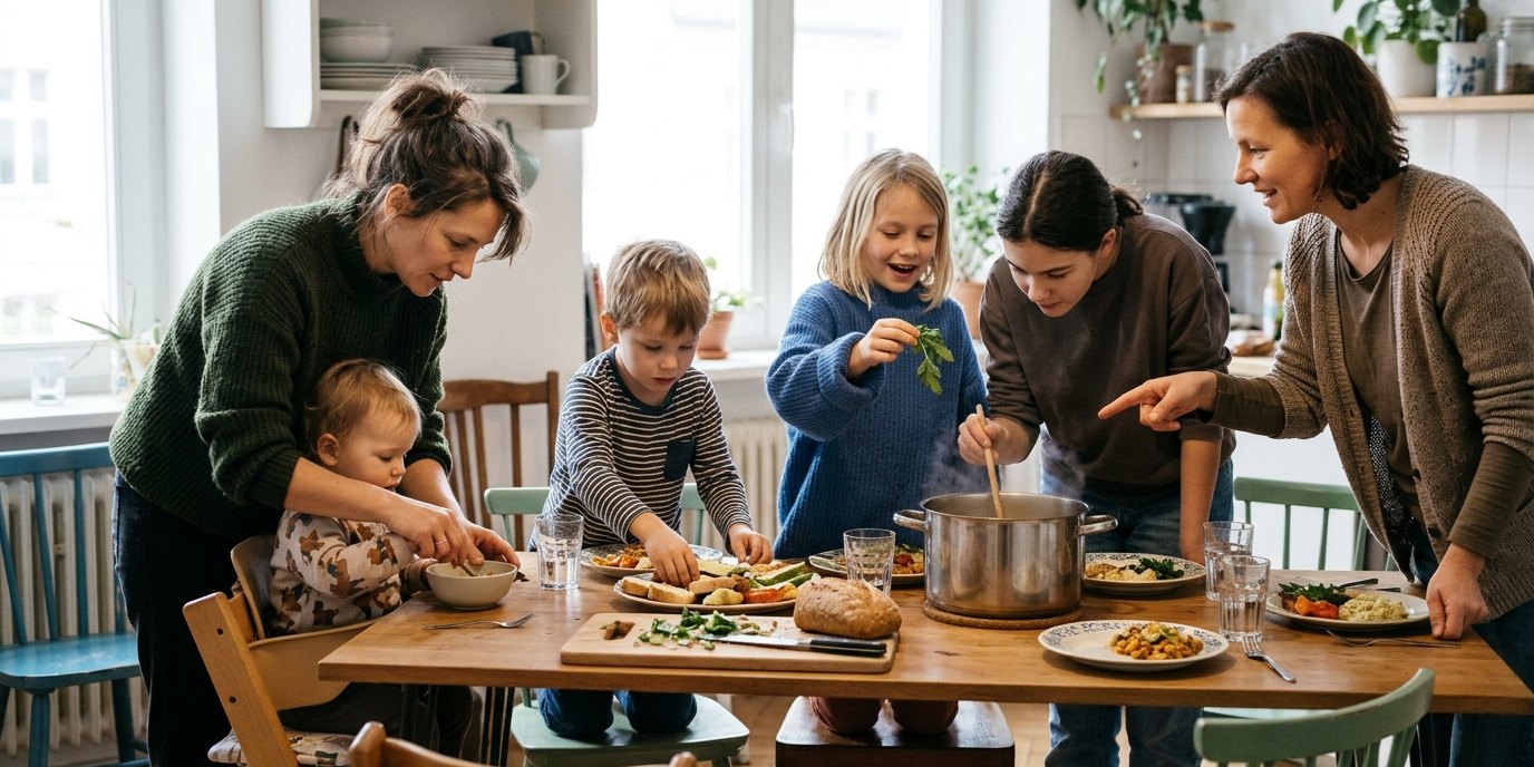 AI-generated image: Community lunch — Familienzentrum "Hand in Hand"