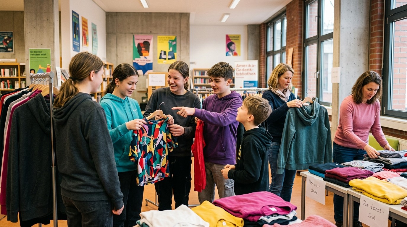 AI-generated image: Clothing swap party — Amerika-Gedenkbibliothek