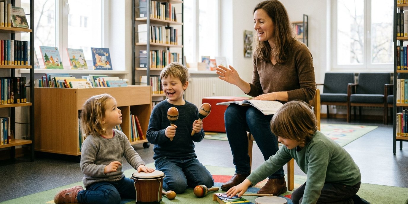 Изображение, созданное ИИ: Музицирование «Sing mit! Spiel mit!» — Bodo-Uhse-Bibliothek