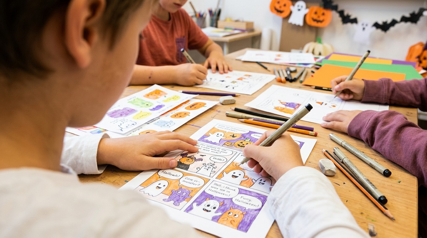 AI-generated image: Comic course “Spuk in Sprechblasen” — Jugendkunstschule Tempelhof-Schöneberg
