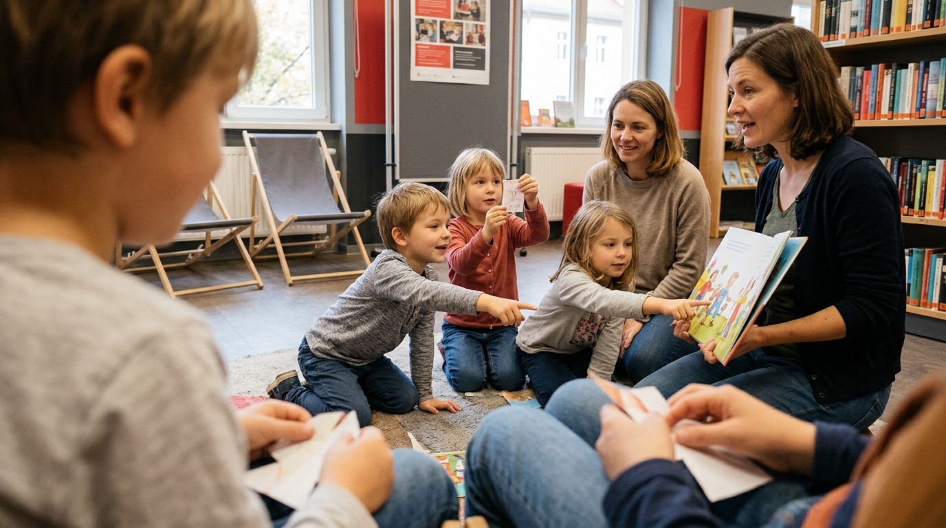 AI-generated image: Story reading hour — Stadtteilbibliothek Frohnau