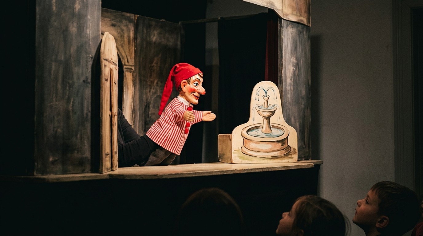 AI-generated image: Puppet show “Kasper Glücksmütze” — Schwartzsche Villa