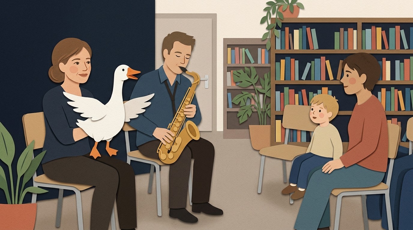 Illustration: Theater „Die Weihnachtsgans Auguste“ — Ingeborg-Drewitz-Bibliothek