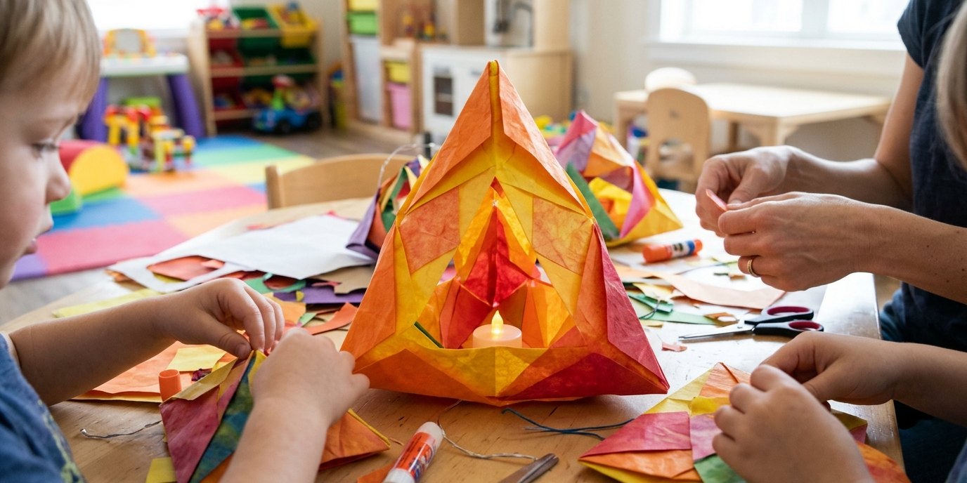 AI-generated image: Parent and child lantern workshop — MINT-Heldinnen INGenius-Space