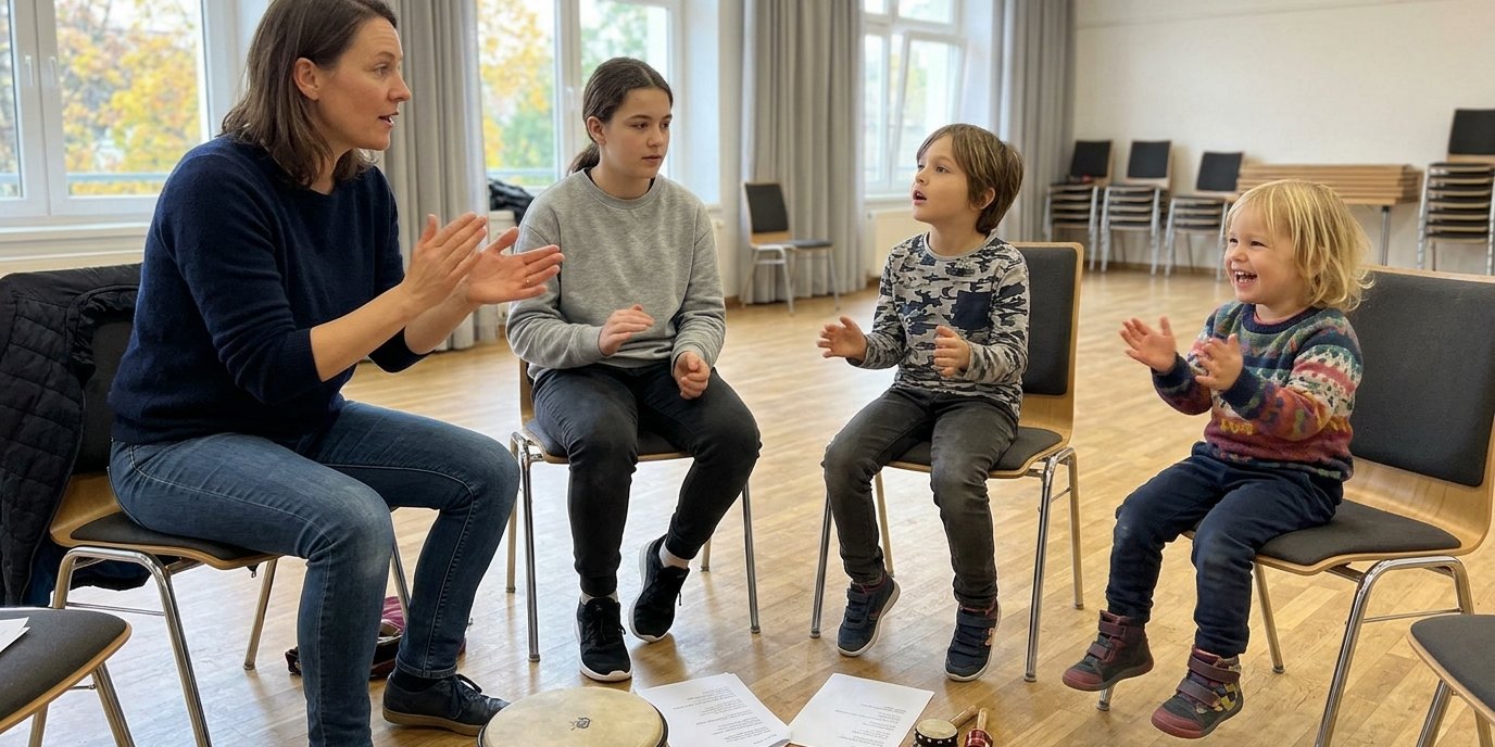 AI-generated image: Song workshop “Inklusion im Rhythmus” — Musikschule Béla Bartók