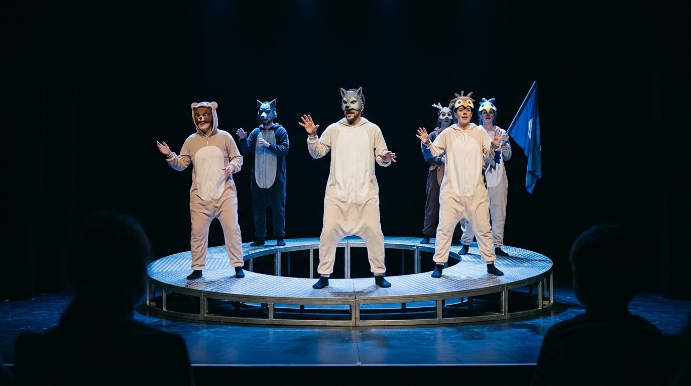 KI-generiertes Bild: Theaterstück „Konferenz der Tiere“ — ATZE Musiktheater