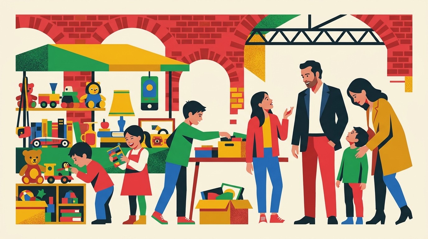Illustration: Indoor flea market — Alte Fasanerie – Familienfarm Lübars