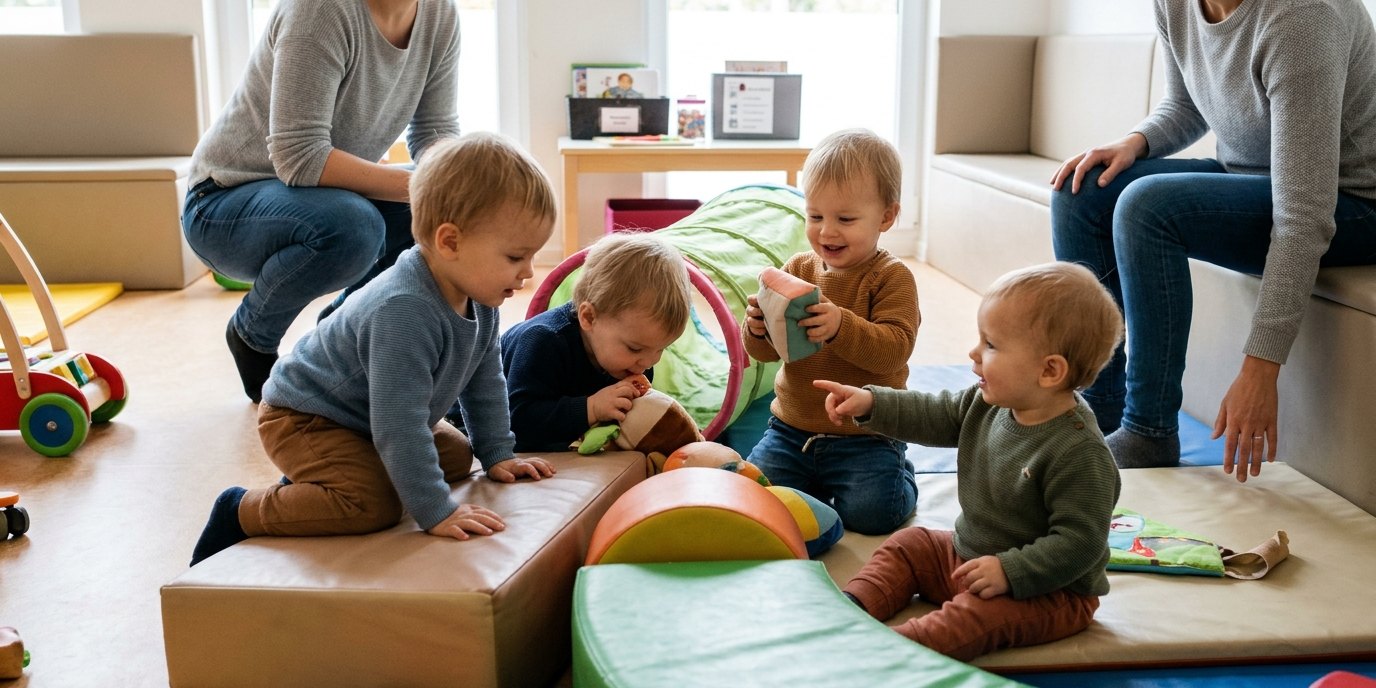 AI-generated image: Crawling group — Familienzentrum Fischerinsel im KREATIVHAUS