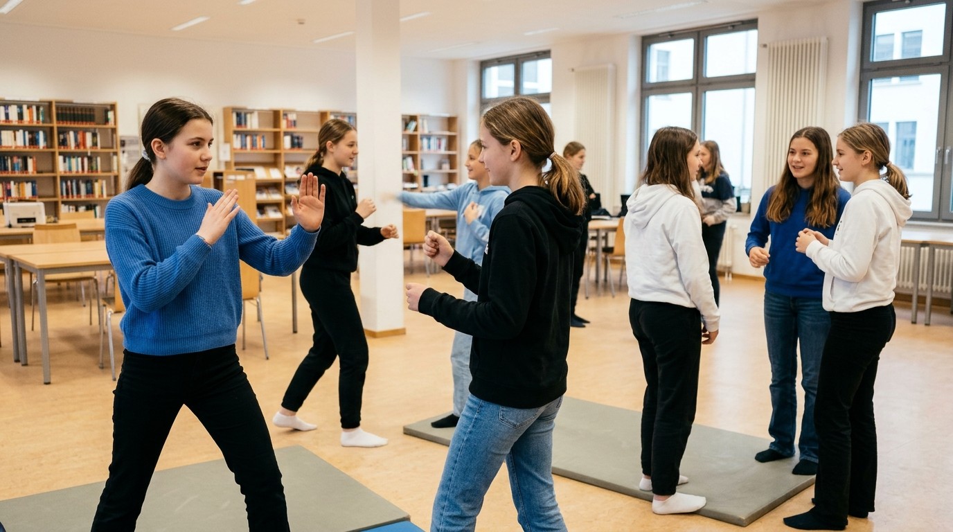 AI-generated image: Assertiveness workshop — Ingeborg-Drewitz-Bibliothek
