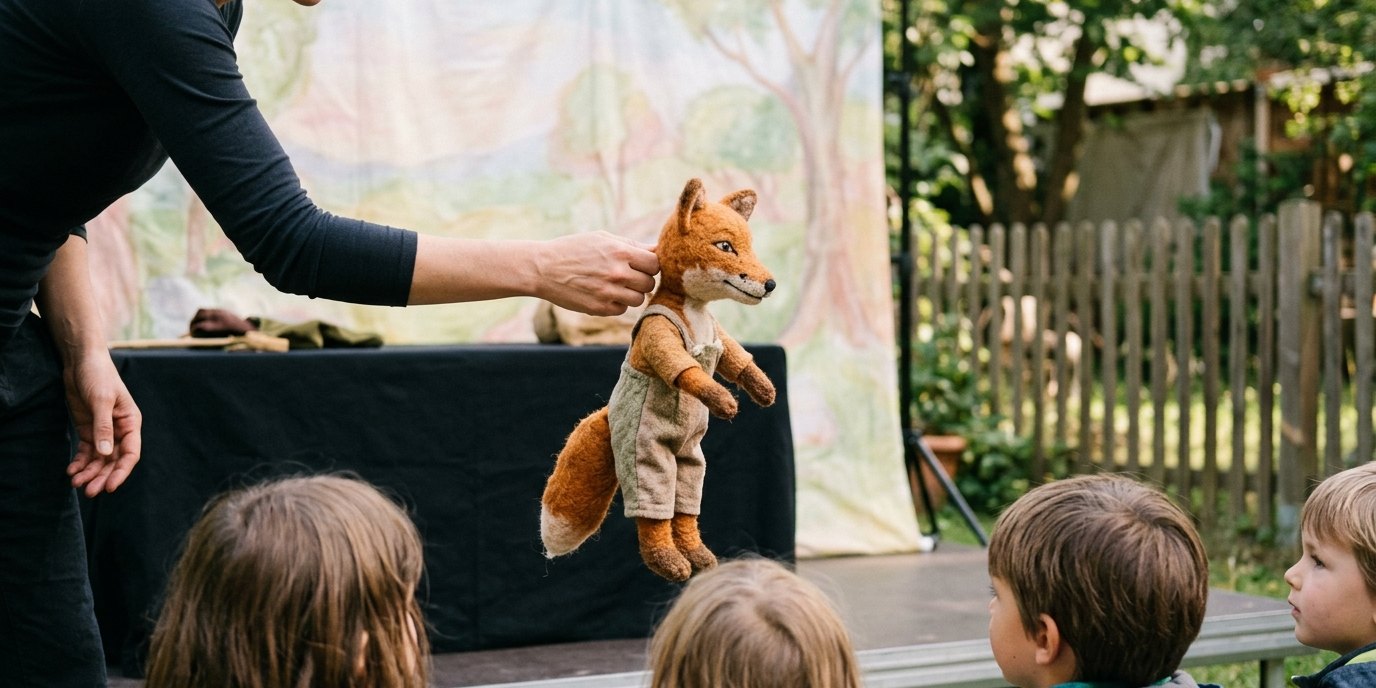 AI-generated image: Puppet show “The Suitcase” — Gemeindehaus Staaken