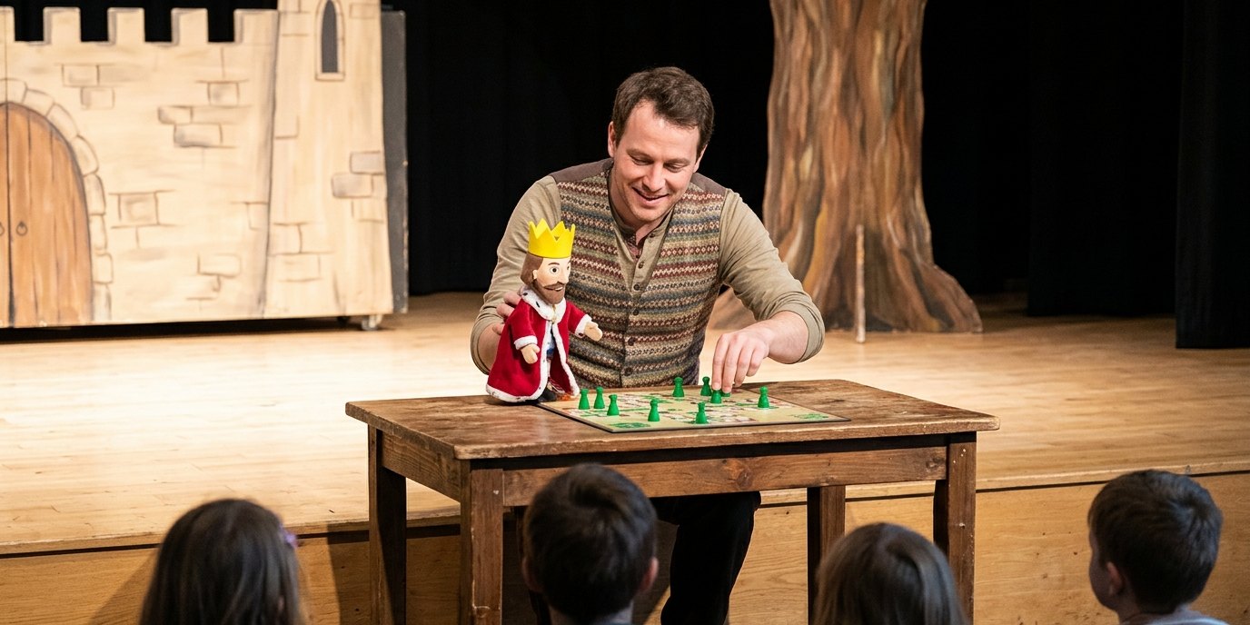 AI-generated image: Puppet show “The Little King December” — Fliegendes Theater