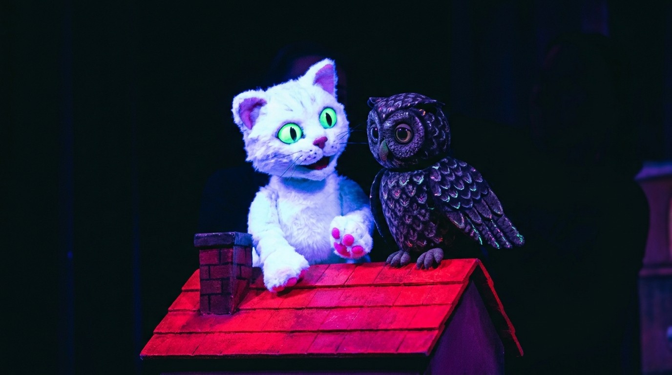 AI-generated image: Children’s play “Nachtkatze und Dachgespenst” — Charlottchen