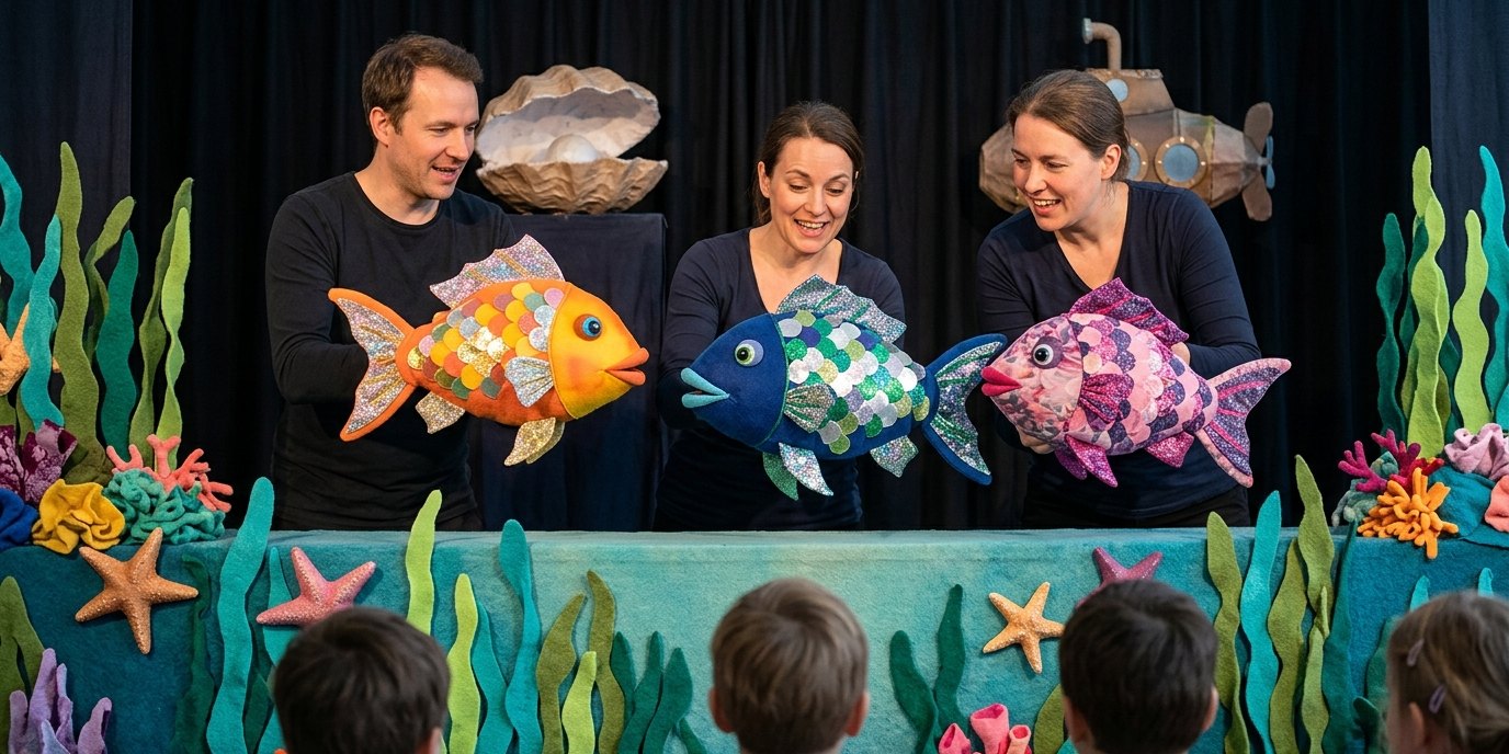AI-generated image: Puppet show “The Rainbow Fish” — FEZ-Berlin — Konzertsaal 1 (Raum B 323)