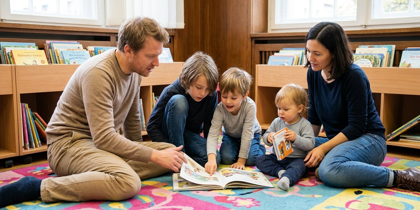 AI-generated image: Storytime — Kurt-Tucholsky-Bibliothek