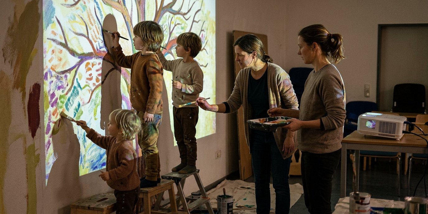 KI-generiertes Bild: Mal-Workshop „Samstagsfarben“ — Colorb(l)ind