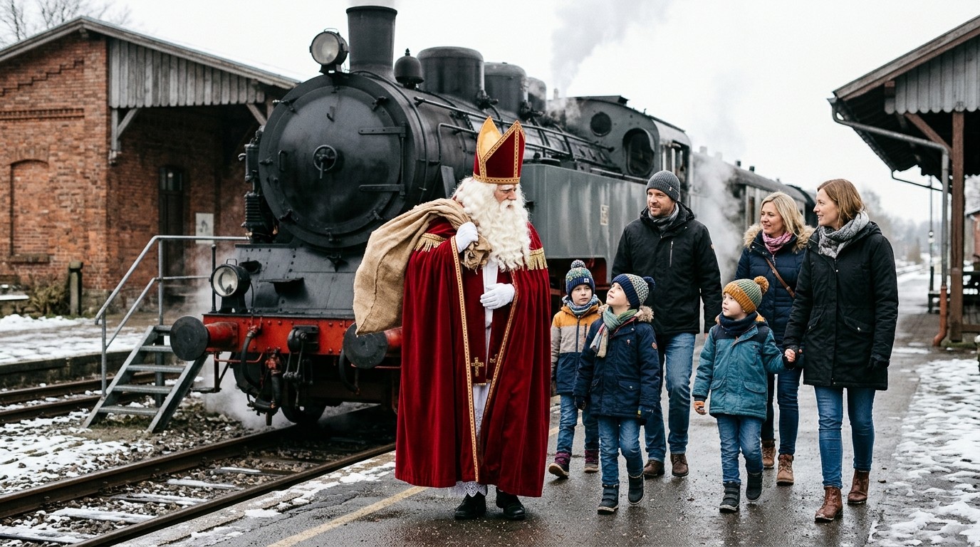 AI-generated image: Steam train rides with Santa — Bahnhof Berlin-Lichtenberg