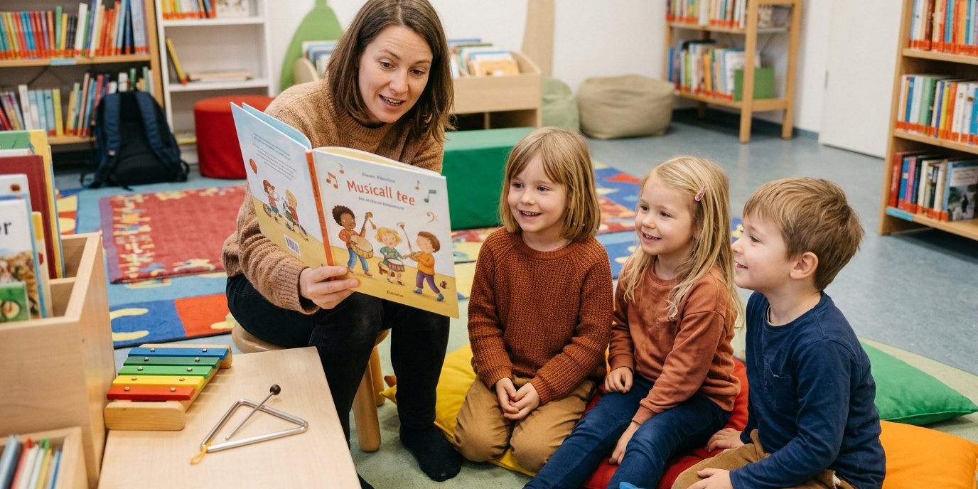 AI-generated image: Musical storytime — Ingeborg-Drewitz-Bibliothek
