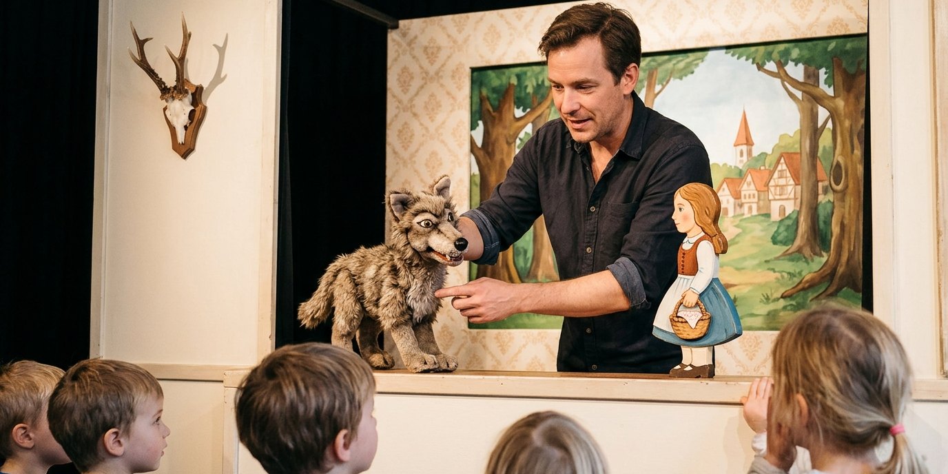 AI-generated image: Puppet show “Little Red Riding Hood” — Theater Zitadelle