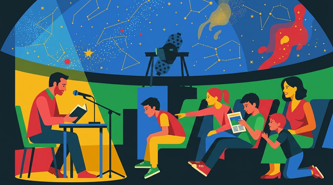 Illustration: Reading “A Christmas Carol” — Zeiss-Großplanetarium