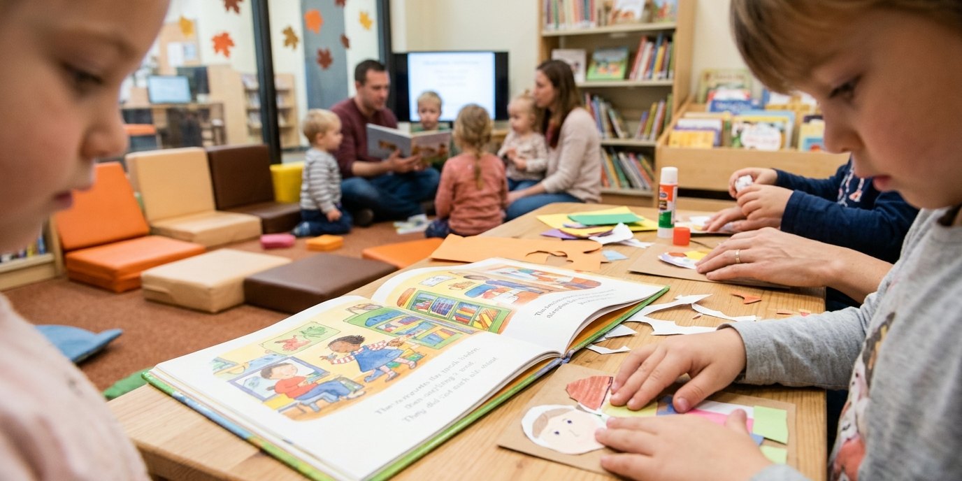 AI-generated image: Picture book storytime — Humboldt-Bibliothek