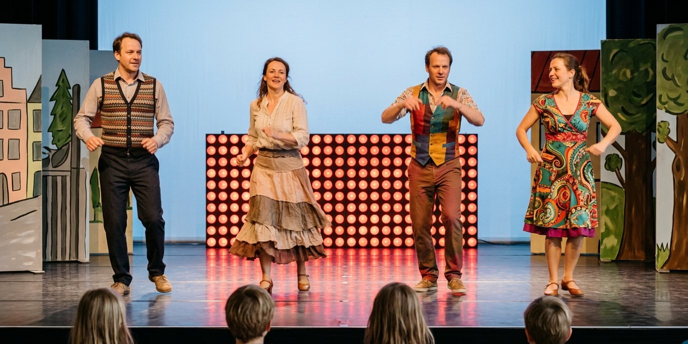Изображение, созданное ИИ: Спектакль «Alle außer das Einhorn» — GRIPS Theater Hansaplatz