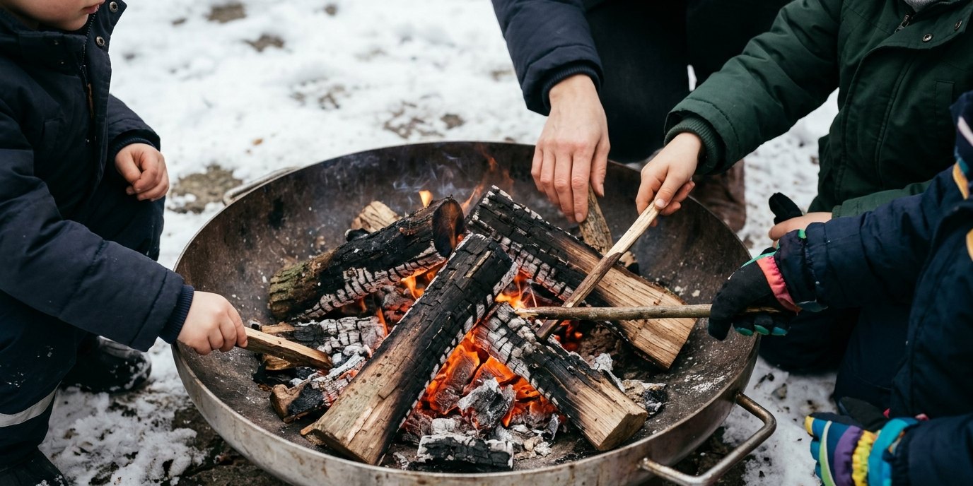 AI-generated image: Fire stories and singing — Naturschutzzentrum Ökowerk