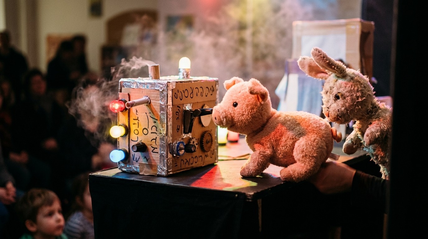 KI-generiertes Bild: Puppentheater „Die Koscher-Maschine“ — Bibliothek am Luisenbad