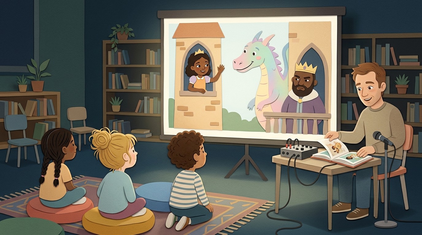 Illustration: Picture book cinema “The Princess Who Taught Her Father to Cry” — Pablo-Neruda-Bibliothek