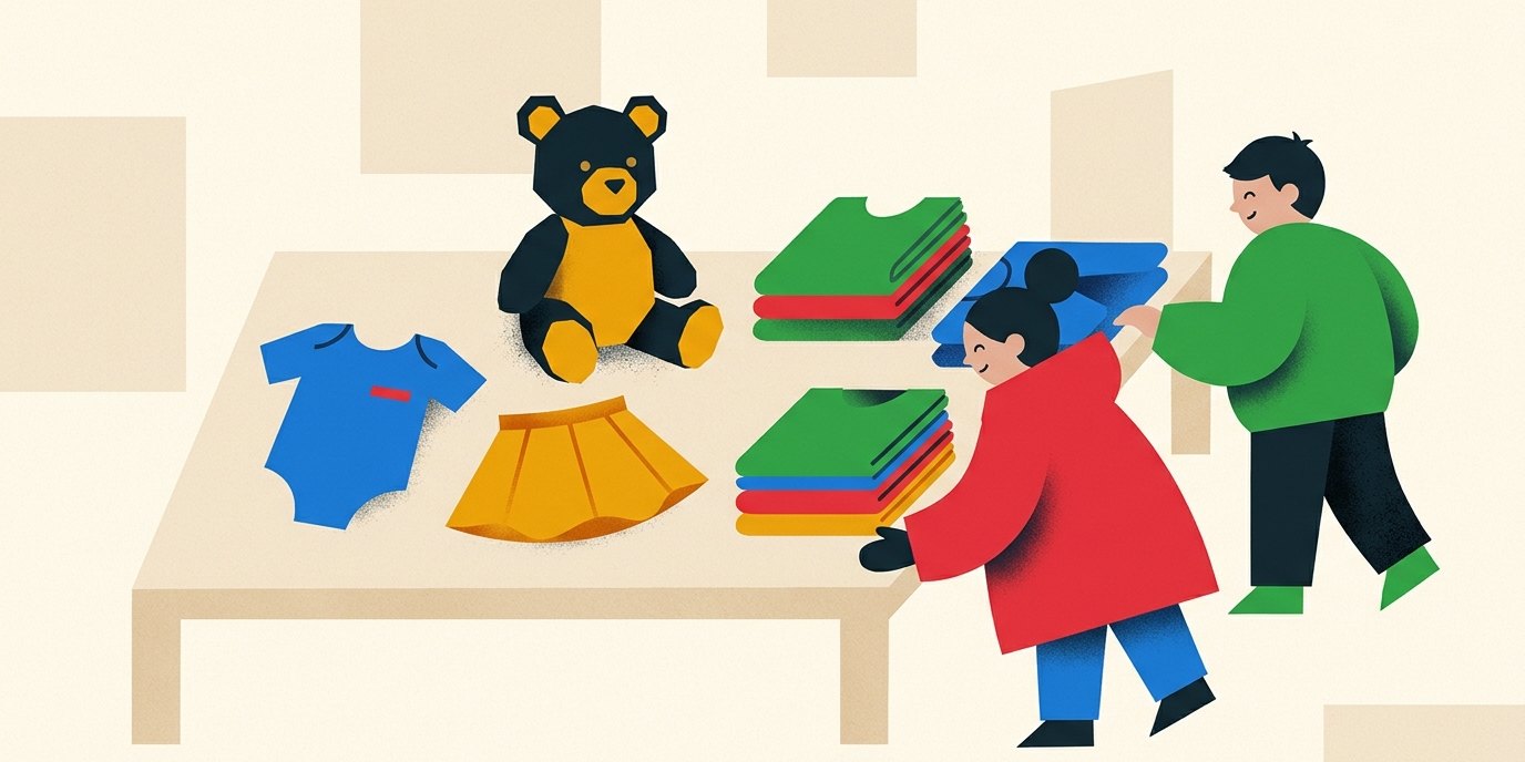 Illustration: Clothing bank at family centre — Familienzentrum Fischerinsel im KREATIVHAUS