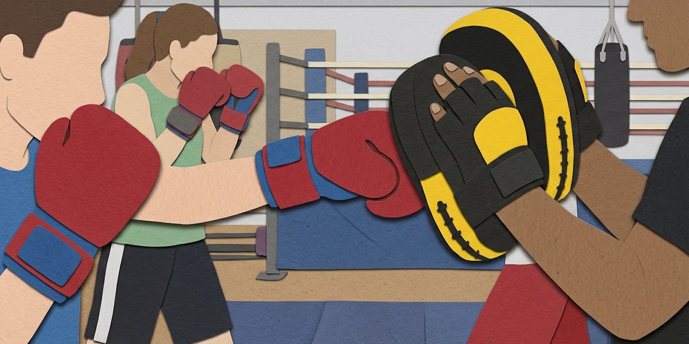 Illustration: Kickboxing with Max Baumert — Mittelhof e.V. – Phoenix Jugendfreizeiteinrichtung & Mehrgenerationenhaus
