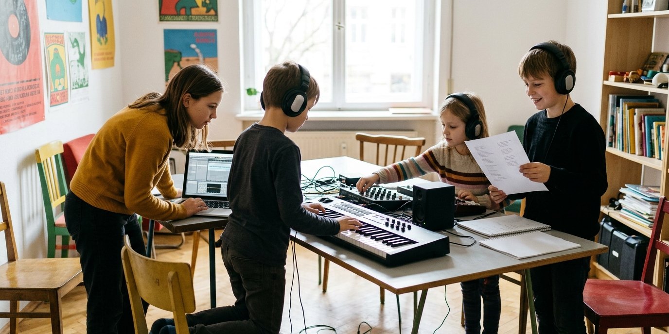 AI-generated image: Workshop “What Does a Monster Beat Sound Like?” — Heinrich-Schulz-Bibliothek