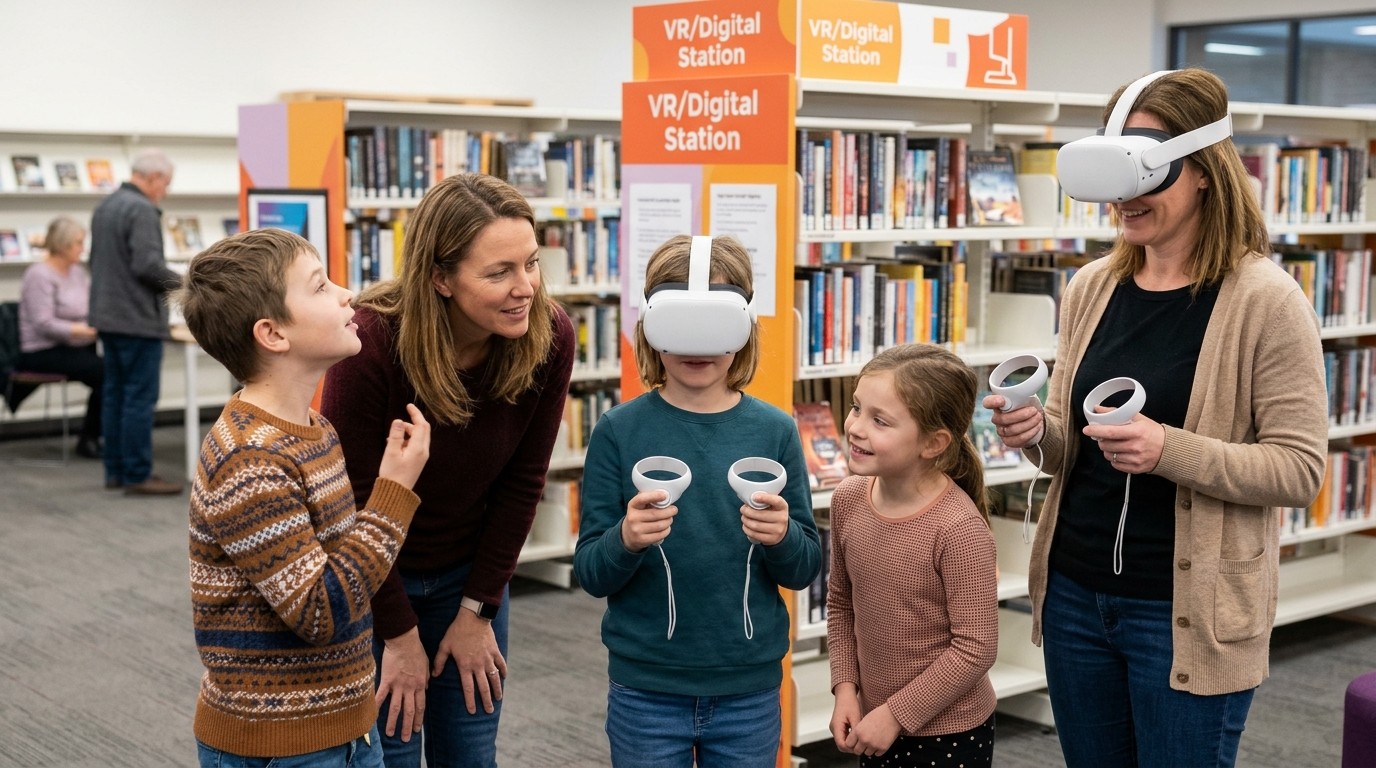 AI-generated image: Digital discovery afternoon — Bibliothek am Wasserturm