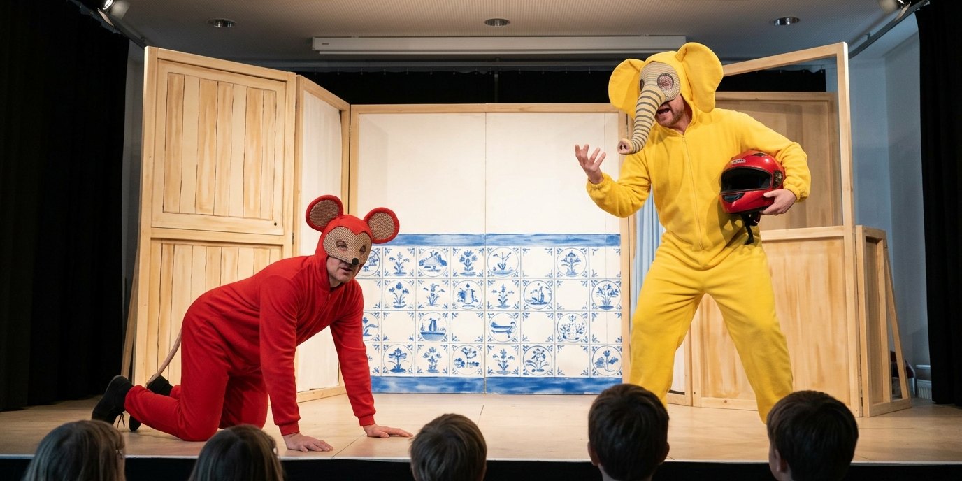 AI-generated image: Musical tale “The Mouse in the China Shop” — ATZE Musiktheater