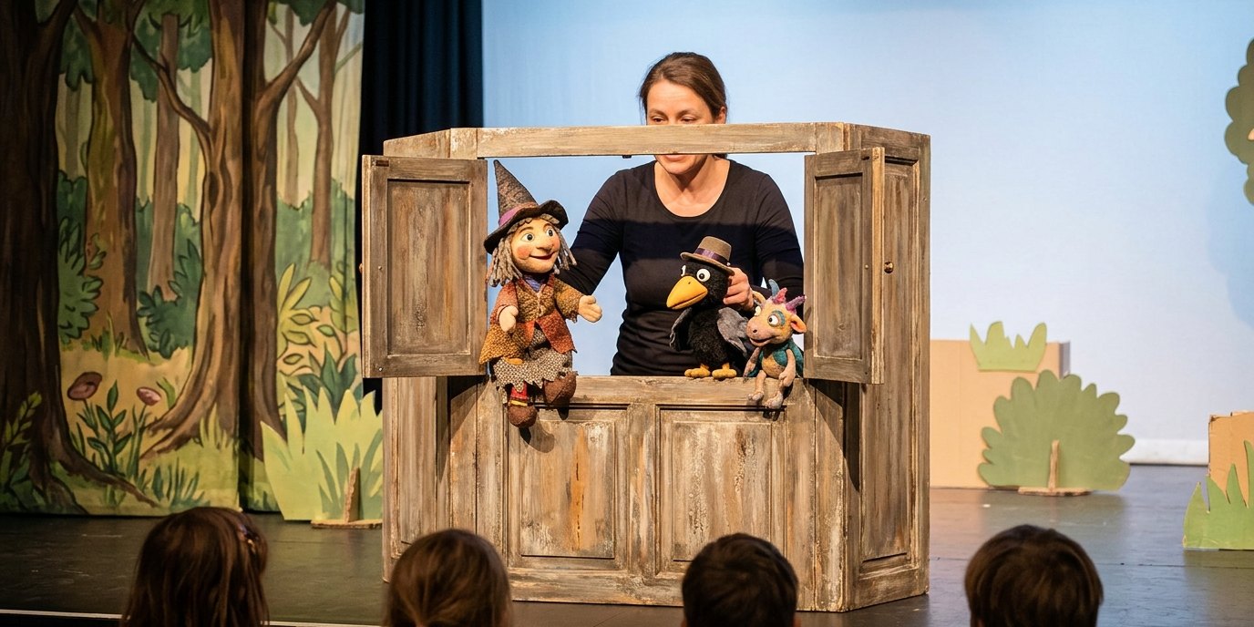 AI-generated image: Puppet show “The Little Witch” — Natur & Kultur LabSaal Lübars e.V.