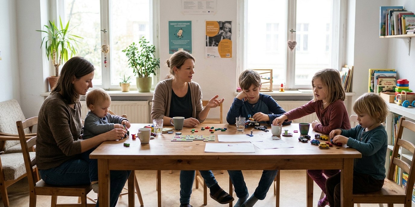 AI-generated image: Language and play café — Familienzentrum Nahariyastraße